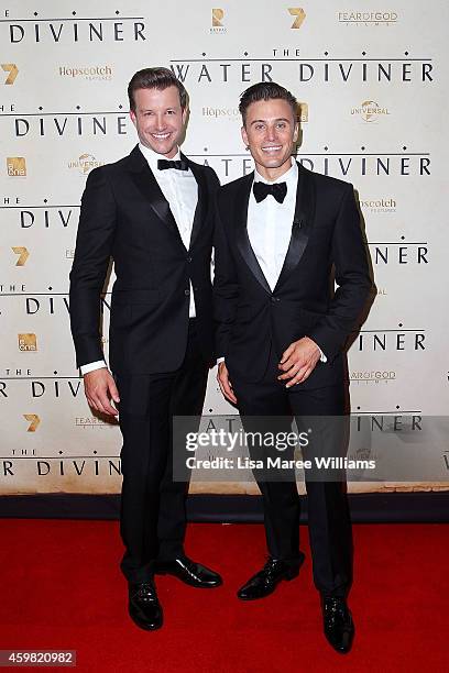 Luke Jacobz and James Tobin arrives at the World Premier of "The Water Diviner" at the State Theatre on December 2, 2014 in Sydney, Australia.