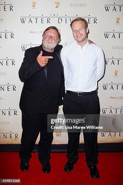 Jack Thompson and Billy Thompson arrive at the World Premier of "The Water Diviner" at the State Theatre on December 2, 2014 in Sydney, Australia.