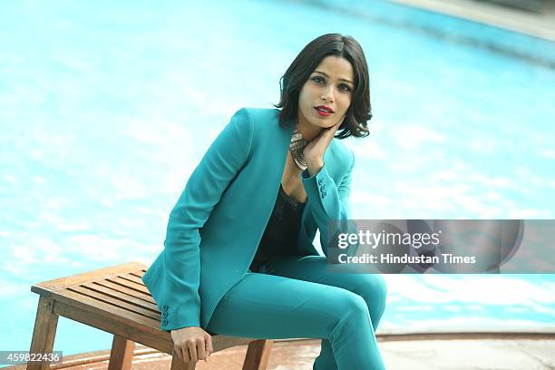 Indian actress Freida Pinto posing for a profile shoot during an interview for HT City at Hotel Shangri-La on November 29, 2014 in New Delhi, India.