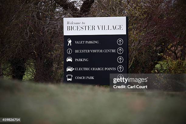 Sign is pictured near the Bicester Village Retail Discount Retail Park on December 2, 2014 in Bicester, England. Up to 13,000 new homes are due to be...