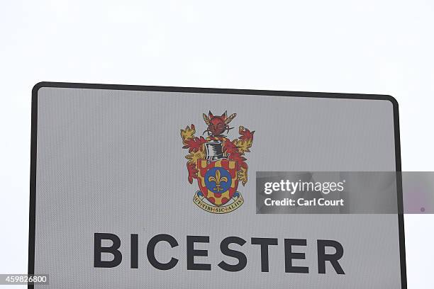 Sign to Biscester is pictured on a road leading into Bicester on December 2, 2014 in Bicester, England. Up to 13,000 new homes are due to be built on...