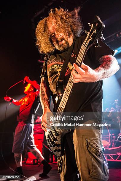 Bassist Shane Embury of English grindcore group Napalm Death performing live on the Rising Sun stage at Hammerfest heavy metal festival in Wales, on...