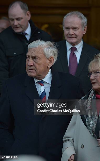 Former British Lion Willie John McBride and Northern Ireland Deputy First Minister Martin McGuinness attend the thanksgiving service for Ireland...