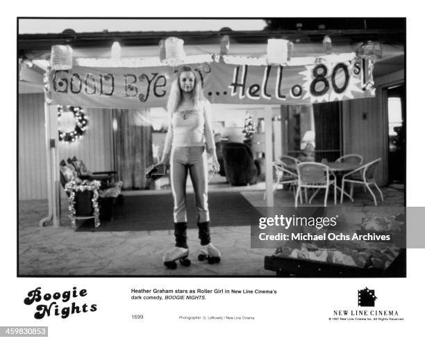Actress Heather Graham on set of the movie "Boogie Nights " , circa 1997.