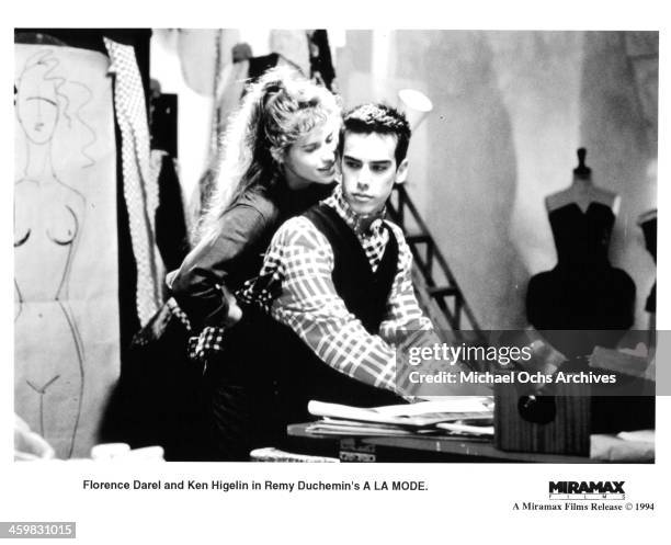 Actress Florence Darel and actor Ken Higelin on set of the movie "A la mode" , circa 1993.