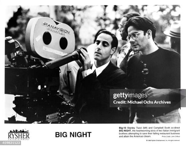 Co-directors Stanley Tucci and Campbell Scott,on set of the movie "Big Night" , circa 1996.