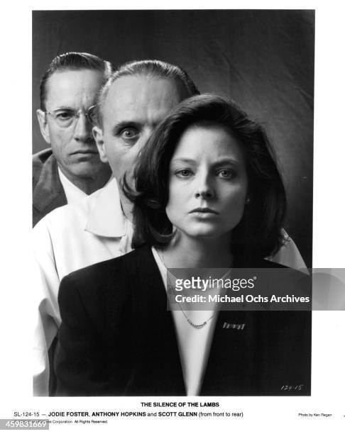 Actors Scott Glenn, Anthony Hopkins and actress Jodie Foster pose for the movie " The Silence of the Lambs " , circa 1991.