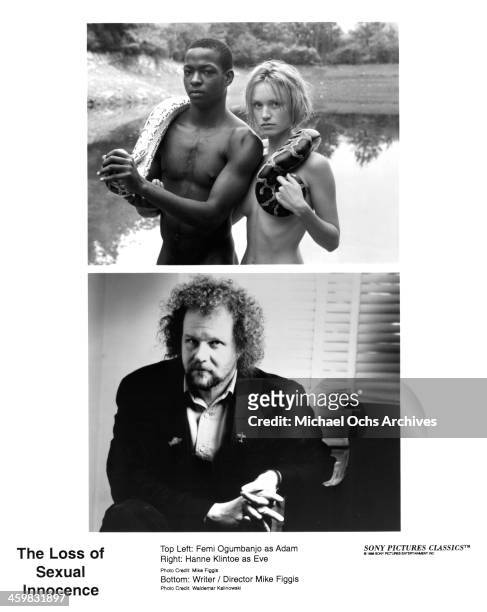Actor Femi Ogunbanjo and actress Hanne Klintoe Writer director Mike Figgis on set of the movie "The Loss of Sexual Innocence" circa 1999.