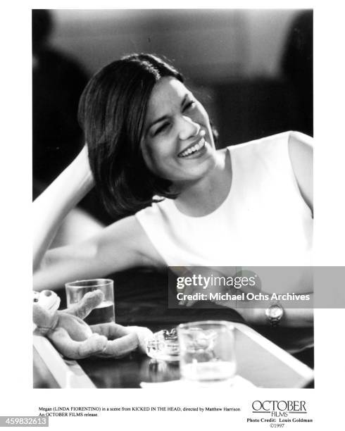 Actress Linda Fiorentino on set of the movie "Kicked in the Head " , circa 1997.