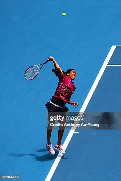 Jamie Hampton of United States serves against Kristyna Pliskova of Czech Republic during day three of the ASB Classic at ASB Tennis Centre on January...