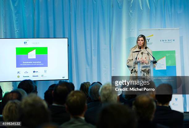 Queen Maxima of The Netherlands attends the presentation of the Dutch Sustainable Growth Report on December 2, 2014 in Amsterdam The Netherlands.