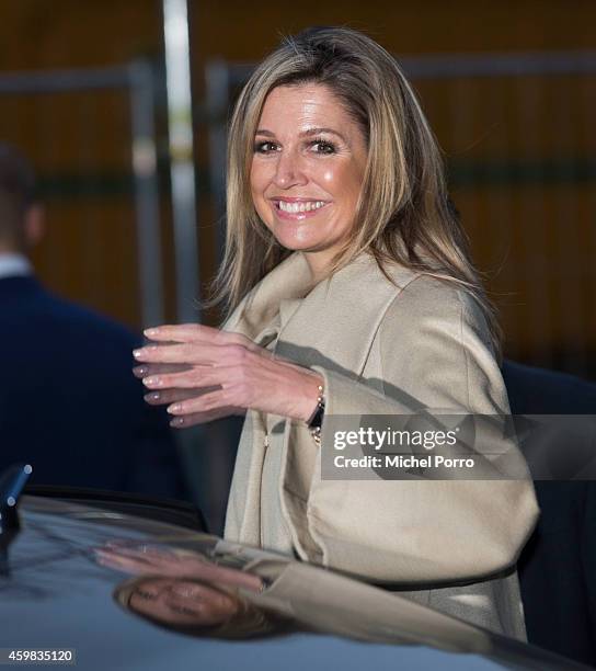 Queen Maxima of The Netherlands leaves after attending the presentation ceremony of the Dutch Sustainable Growth Report on December 2, 2014 in...