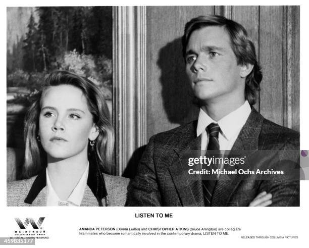 Actress Amanda Peterson and actor Christopher Atkins on the set of the Columbia Pictures movie "Listen to Me" circa 1989.