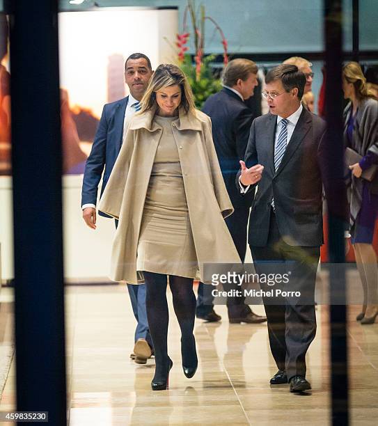 Queen Maxima of The Netherlands and Jan Peter Balkenende leave after attending the presentation ceremony of the Dutch Sustainable Growth Report on...