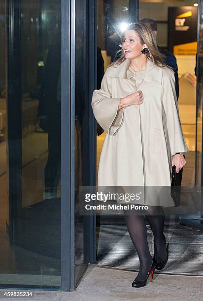 Queen Maxima of The Netherlands leaves after the presentation of the Dutch Sustainable Growth Report on December 2, 2014 in Amsterdam The Netherlands.