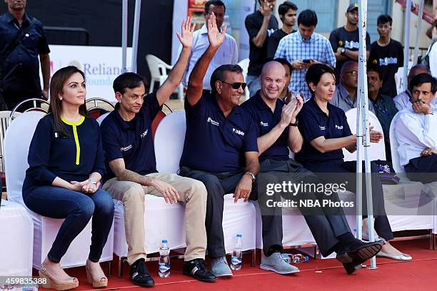 Nita Ambani, Founder & Chairman of Reliance Foundation, Vivek Ranadive, Owner, Sacramento Kings, Raj Bhathal and Chris Granger during the Reliance...