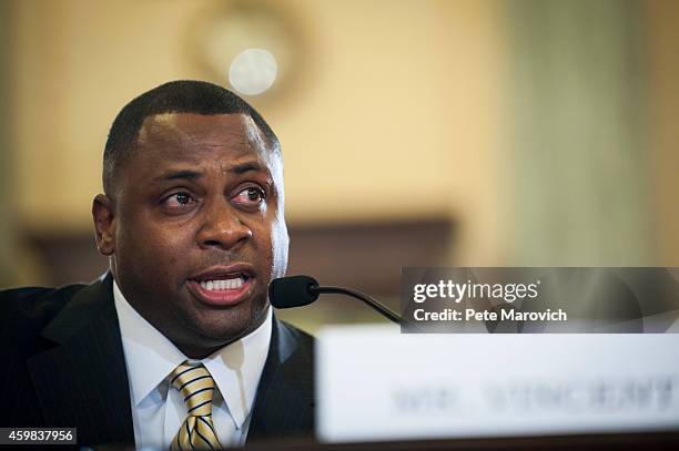 Troy Vincent, executive vice president of football operations for the National Football League, testifies before the Senate Commerce, Science and...