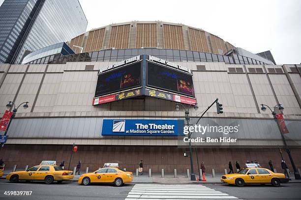 General view of the exterior facade of The Theater at Madison Square Garden on December 31, 2013 in New York City.