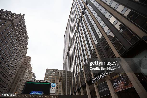 General view of the exterior facade of Madison Square Garden on December 31, 2013 in New York City.