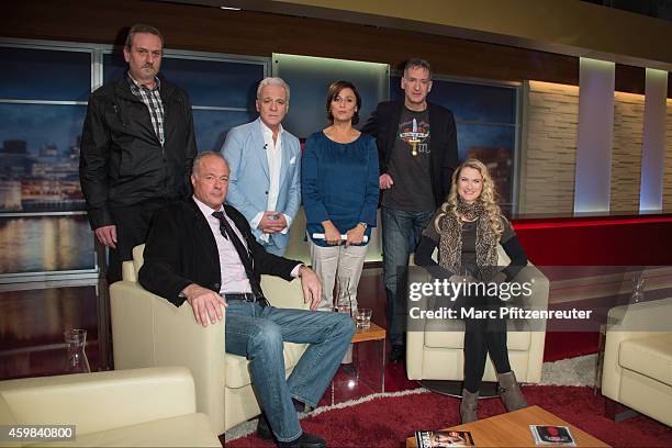 Wolfgang Koedel, Nino de Angelo, Sandra Maischberger, Eike Immel Ronald B. Schill and Yvonne Holthaus attend the 'Menschen bei Maischberger' TV Show...