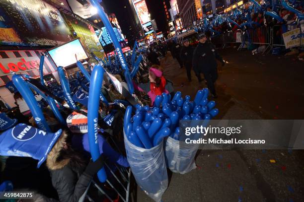 Millions celebrate New Years Eve with NIVEA hats in Times Square on December 31, 2013 in New York City.