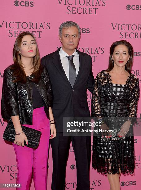 Jose Mourinho, his wife Matilde Faria and daughter Matilde attend the pink carpet of the 2014 Victoria's Secret Fashion Show on December 2, 2014 in...