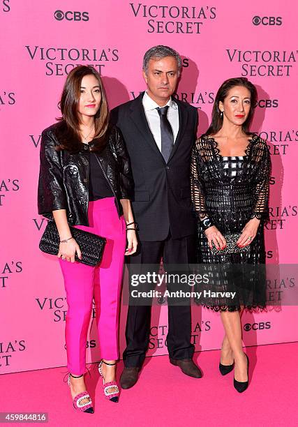 Jose Mourinho, his wife Matilde Faria and daughter Matilde attend the pink carpet of the 2014 Victoria's Secret Fashion Show on December 2, 2014 in...