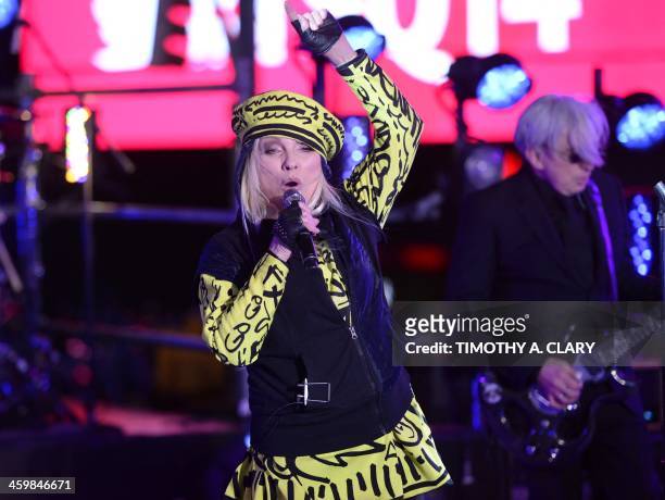 Blondie performs as thousands of revelers gather in New York's Times Square to celebrate the ball drop at the annual New Years Eve celebration on...
