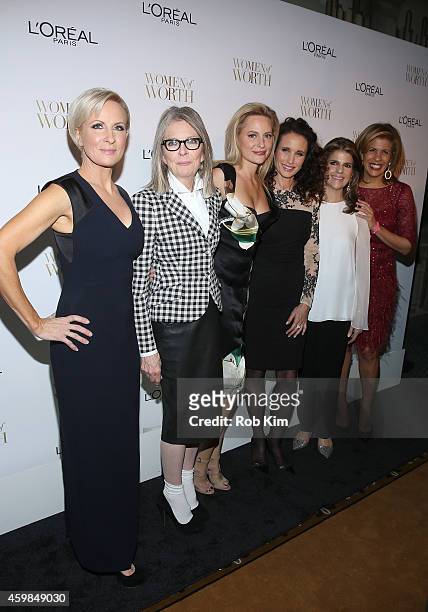 Mika Brzezinski, Diane Keaton, Aimee Mullins, Andie MacDowell, Karen T. Fondu, and Hoda Kotb attend L'Oreal Paris' Ninth Annual Women Of Worth...