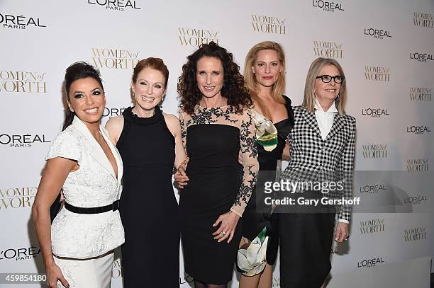 Actors Eva Longoria, Julianne Moore, Andie MacDowell, Aimee Mullins and Diane Keaton attends L'Oreal Paris' Ninth Annual Women Of Worth Awards at The...
