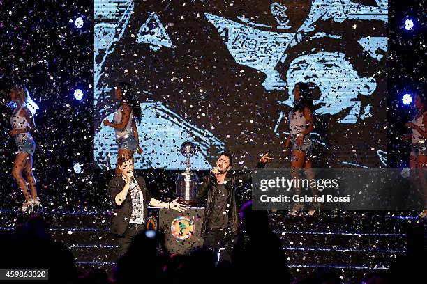 Spanish Singer Alex Ubago performs during the Official Draw of the 56th Copa Bridgestone Libertadores at Conmebol Convention Center on December 2,...