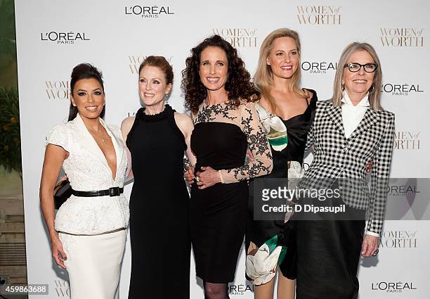 Eva Longoria, Julianne Moore, Andie MacDowell, Aimee Mullins, and Diane Keaton attend L'Oreal Paris' Ninth Annual Women of Worth Awards at The Pierre...