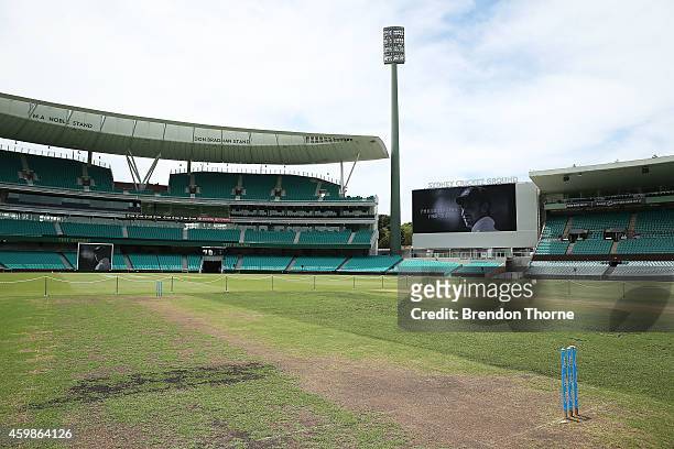 Single bail sits on the ground at the Randwick end of the SCG in rememberance of Phillip Hughes prior to the gathering of people to watch the funeral...