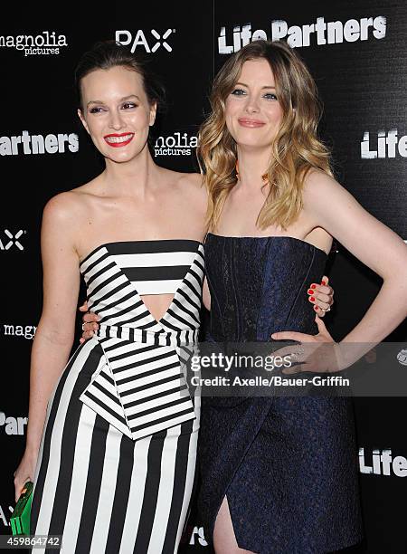 Actors Leighton Meester and Gillian Jacobs arrive at the Los Angeles premiere of 'Life Partners' at ArcLight Hollywood on November 18, 2014 in...