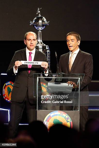 Sergio Jadue President of the Chilean Football Association holds the name of Zamora FC during the Official Draw of the 56th Copa Bridgestone...