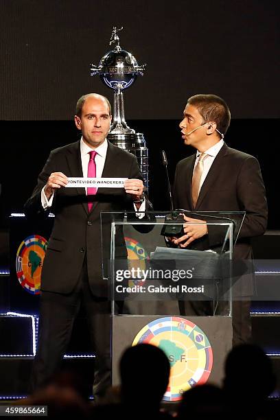 Sergio Jadue President of the Chilean Football Association holds the name of Montevideo Wanderers during the Official Draw of the 56th Copa...