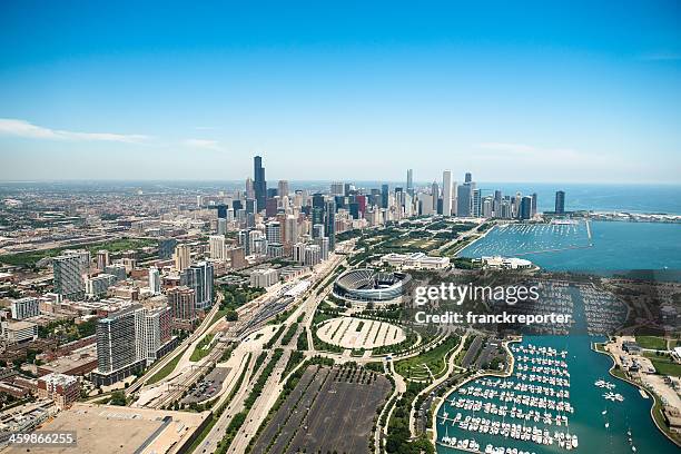 aerial view of the downtown in chicago - antenna aerial stock pictures, royalty-free photos & images