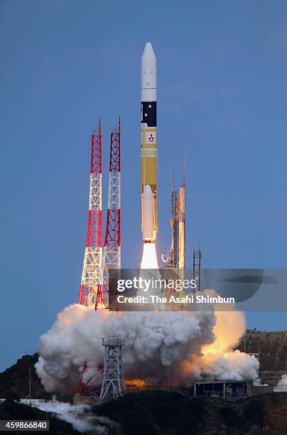 Hayabusa 2, a robotic spacecraft of Japan Aerospace Exploration Agency is seen launched aboard the H-2A Launch Vehicle No. 26 at the Tanegashima...