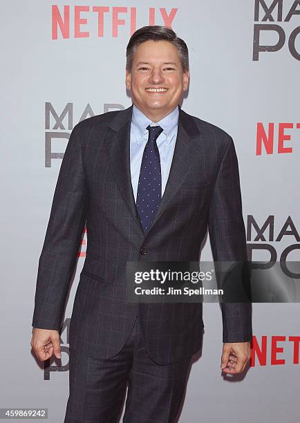 Netflix chief content officer Ted Sarandos attends the "Marco Polo" New York series premiere at AMC Lincoln Square Theater on December 2, 2014 in New...