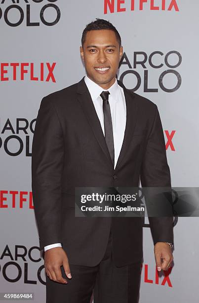 Actor Uli Latukefu attends the "Marco Polo" New York series premiere at AMC Lincoln Square Theater on December 2, 2014 in New York City.