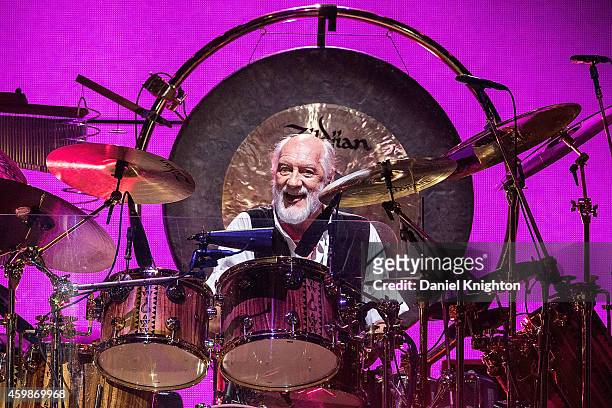 Drummer Mick Fleetwood of Fleetwood Mac performs on stage at Viejas Arena on December 2, 2014 in San Diego, California.