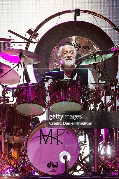 Drummer Mick Fleetwood of Fleetwood Mac performs on stage at Viejas Arena on December 2, 2014 in San Diego, California.