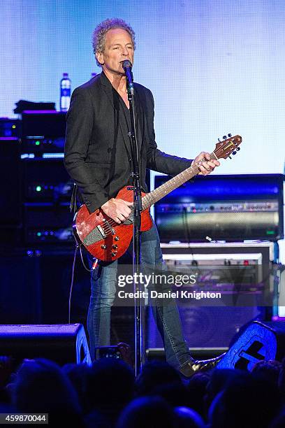 Guitarist/vocalist Lindsey Buckingham of Fleetwood Mac performs on stage at Viejas Arena on December 2, 2014 in San Diego, California.