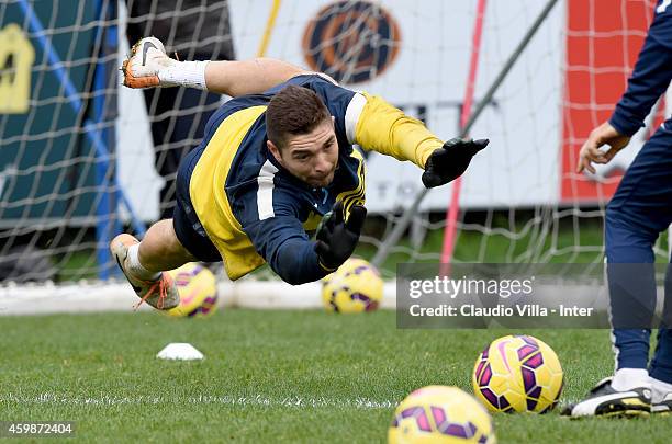 Juan Pablo Carrizo during FC Internazionale Training Session at Appiano Gentile on December 03, 2014 in Como, Italy.