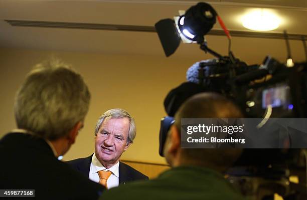 Bjoern Kjos, chief executive officer of Norwegian Air Shuttle AS, speaks to members of the media following a news conference in Crawley, U.K., on...