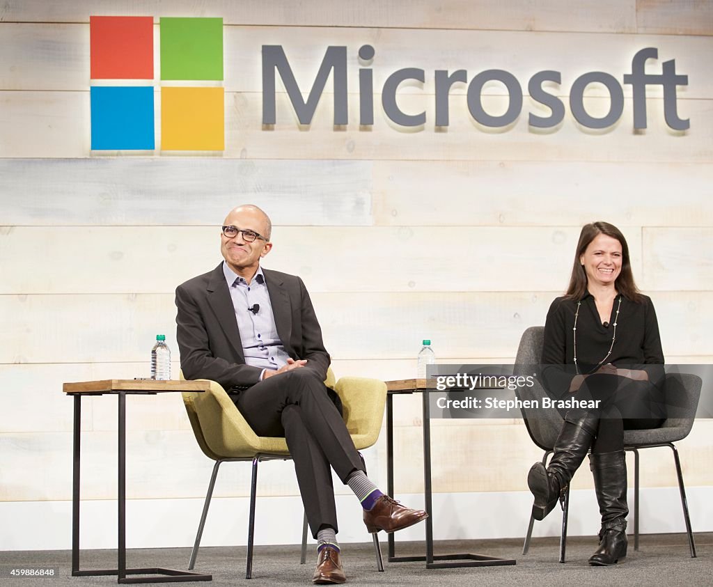 Microsoft CEO Satya Nadella and CFO Amy Hood answer questions during