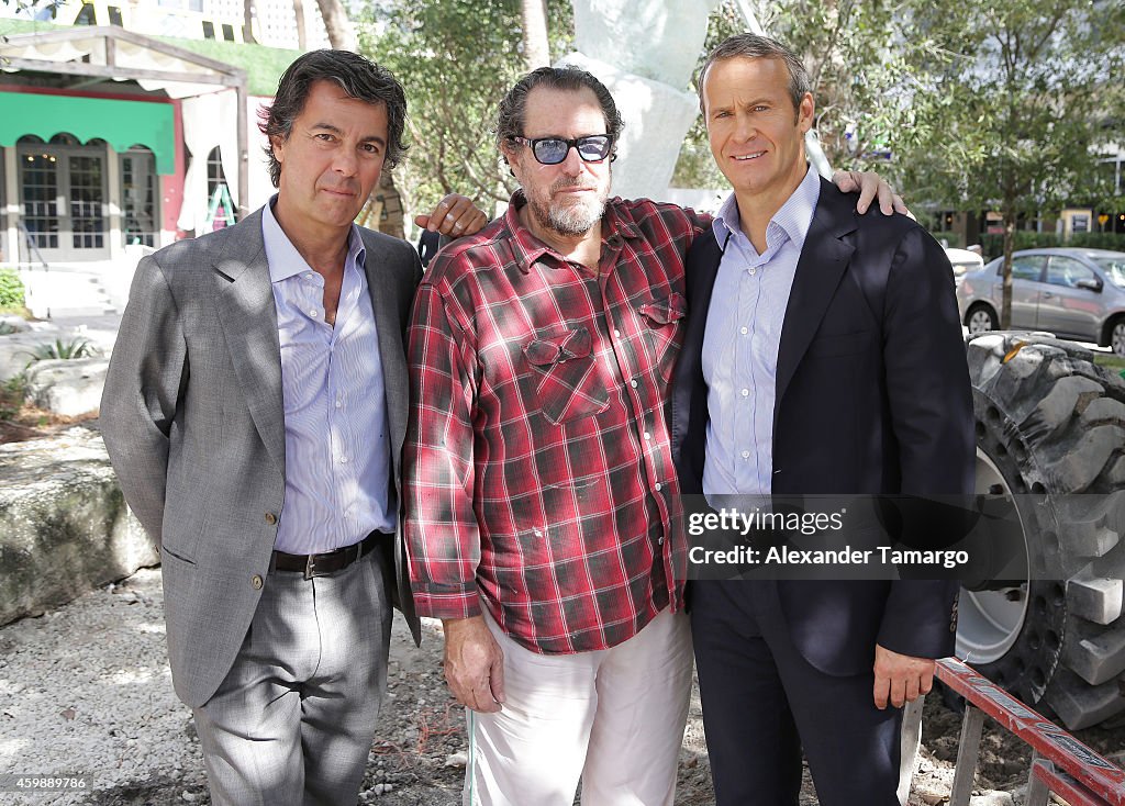 Julian Schnabel Attends Installation Of His Monumental Sculpture, "AHAB", At Miami's Brickell Flatiron Sales & Design Gallery