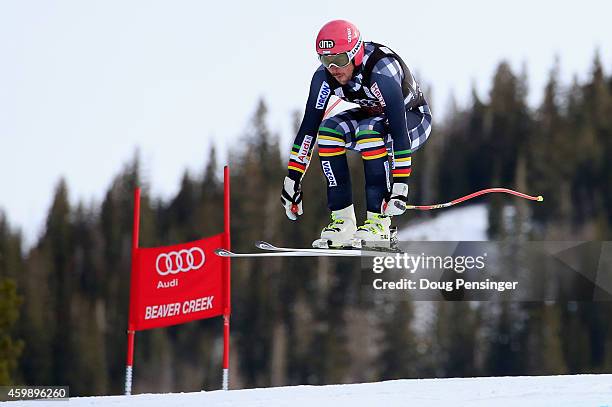 Andreas Romar of Finland descends the course during men's downhill training for the Audi FIS World Cup on the Birds of Prey on December 3, 2014 in...