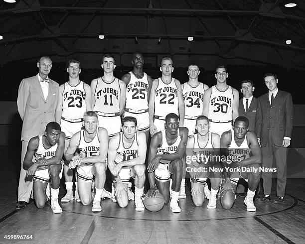 Flushing Armory Northern Blvd and Main St, Flushing St. John's basketball team ready for the start of the season. Don Burks, Bill Goldy, Bob...