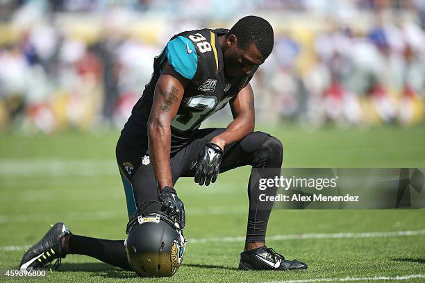 Defensive back Tommie Campbell of the Jacksonville Jaguars is seen during an NFL football game against the New York Giants at EverBank Field on...